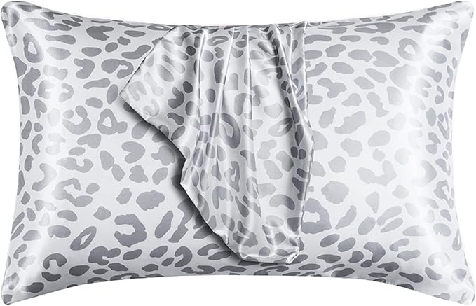 Silky Satin Toddler Pillowcases Pack of 2, 13x18 Inches Grey Leopard Printed Travel Pillowcases with Envelope Closure, Small Kids Pillow Cases Covers