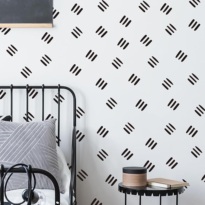12x36 Inch Three Line Set - Boho Geometrical Shape Themed DIY Boho Wall Decal Mural Set - 80 Pcs Stickers for Wall, Kitchen, Nursery, Office Decor - Each Sticker 1.8x1.7 Inch (Boho Line Black)