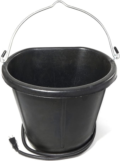 Farm Innovators FB-15R Heated Flat-Back Rubber Bucket, Hanging Water Bucket with Built-in Thermostat and 90W Cord, 18 Quarts