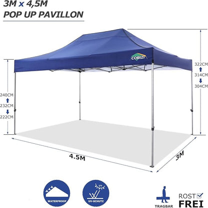 COBIZI 10x15 Pop up Canopy Tent 10x15 Canopy with 4 Sidewalls Waterproof Heavy Duty Commercial Canopy Tent for Parties Outdoor Tent Garden Gazebo Tent, Carry Bag(10x15ft, Dark Blue)