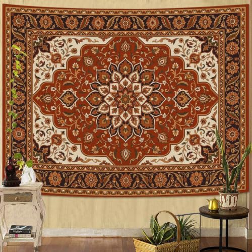 Boho Floral Tapestry Wall Hanging Hippie Indian Bohemian Mandala Tapestry Aesthetic Flower Medallion Red Small Tapestries for Mural Bedroom Living Room Dorm Decor 48 x 36 Inch