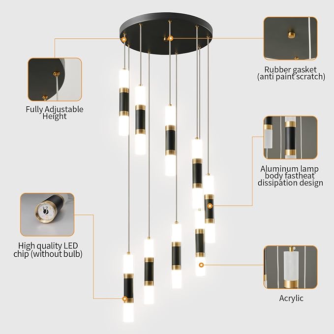 9-Light Chandelier LED 54W Dimmable Chandeliers