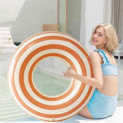 2 PCS Striped Pool Floats for Adults Swimming Rings Tube with Handles -Inflatable Pool Float Tube for Adults Pool Floats for The Beach, Party, Vacation