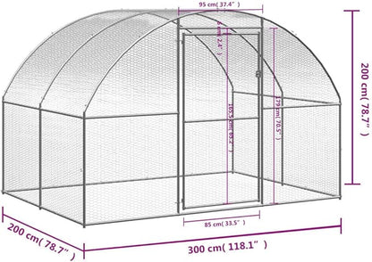 Large Outdoor Chicken Coop with Waterproof Cover, Heavy Duty Galvanized Steel Walk-in Poultry Run for Hens, Ducks and Rabbits, 9.8 x 9.8 x 6.6 Ft
