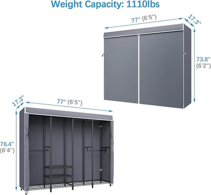 VIPEK V40C Covered Clothes Rack Heavy Duty Clothing Rack with Cover, Custom Freestanding Closet Portable Wardrobe Closet for Bedroom, Large Black Coset Rack with Grey Oxford Fabric Cover