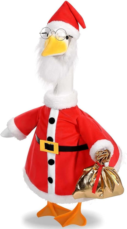 Christmas Santa Porch Goose Outfits Christmas Lawn Goose Clothes Fits 23" Cement Plastic Goose Statue for Xmas Outdoor Garden Yard Patio Statue Art Decoration