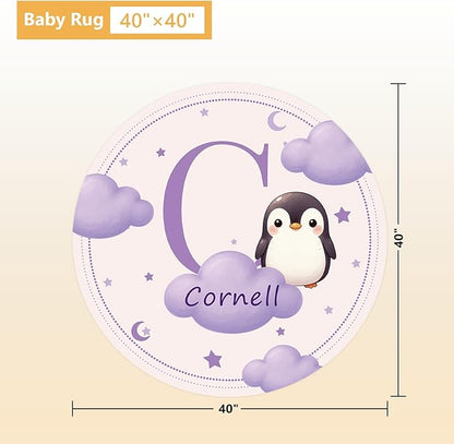 Custom Baby Bedding Set, 5 Pcs Personalized Baby Crib Sets with Name, Toddler Bedding Set for Baby Girl Boy, Purple Penguin Double Layer Nursery Bedding Set, Customized Gift for Infant Newborn