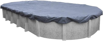 Pool Mate 12 x 21 ft Blue Winter Oval Pool Cover for Above Ground Pools, 3 ft Overlap (15 x 24 ft Cover Size), Solid 7 x 7 Scrim, 2.2 oz/yd2, 8-Year Warranty, Style: 461221-PMA