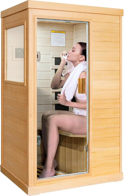 Infrared Sauna Home Sauna Spa Room Canadian Hemlock Wood 800W Indoor Saunas Low EMF 110V with Control Panel and Tempered Glass Door