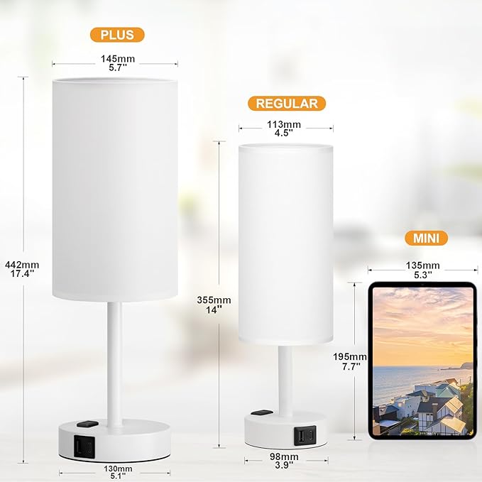 Fenmzee White Nightstand Bedroom Lamp