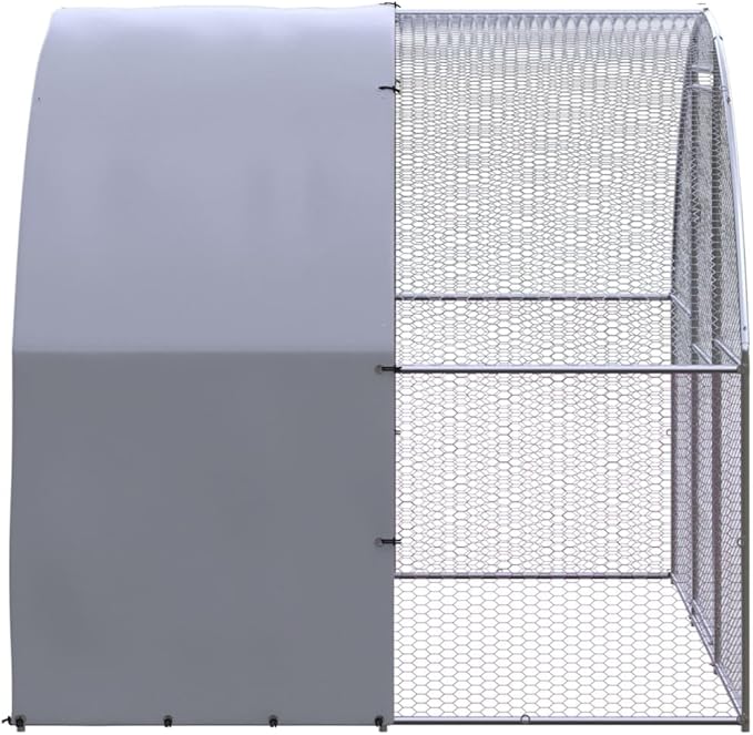 Large Outdoor Chicken Coop with Waterproof Cover, Heavy Duty Galvanized Steel Walk-in Poultry Run for Hens, Ducks and Rabbits, 9.8 x 9.8 x 6.6 Ft