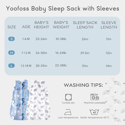 Yoofoss Fleece Baby Sleep Sack 2 Pack 1.5 Tog Baby Wearable Blanket with 2-Way Zipper