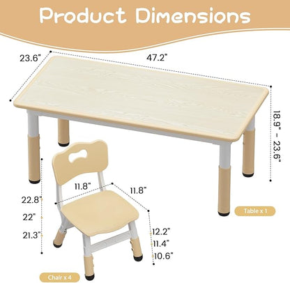 Kids Table and 4 Chairs Set, Height Adjustable Toddler Table and Chair Set for Ages 2-10, Graffiti Desktop, Non-Slip Legs, Arts & Crafts Table, Children Activity Table for Daycare Classroom Home