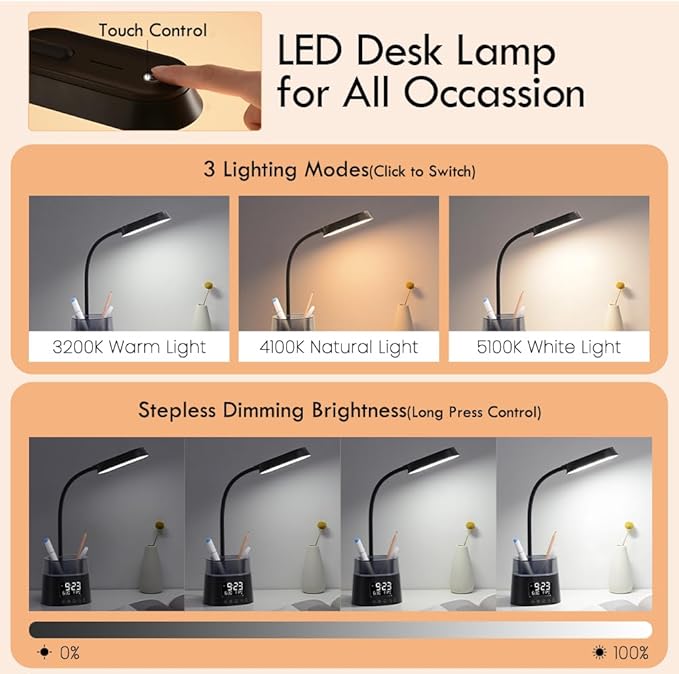 WILIT LED Kids Desk Lamp, Dimmable Study Lamp