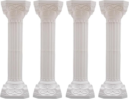 Roman Columns Wedding Column Stand Roman Pillar Plant Stand Plastic Greek Column Statue Pedestal Flower Pot Holder Decor Wedding Event Party Elegant Decorative Column (White, 4Pcs, 10.63x34.65 Inch)