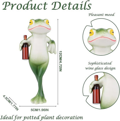 LAIDANLA Miniature Frog Figurines Funny Frog Garden Decor Outdoor Statue Plant Decorations for Garden Lawn Yard Ornament (Holding Wine Bottle)