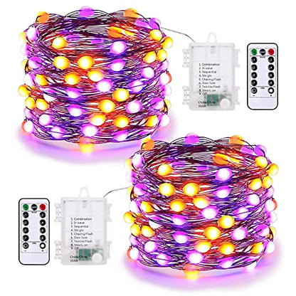 Purple & Orange Battery Halloween Lights Remote 17.48 ft 50 LED (34.96 Foot)