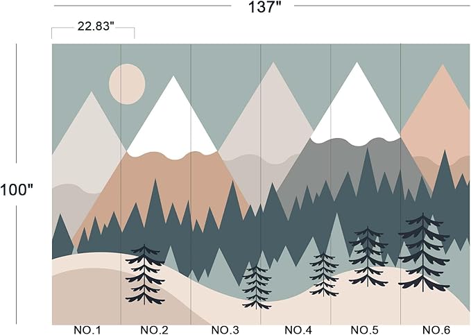 Children's Cartoon Mountain Peak Forest Sun Nursery Wall Mural Wallpaper 137" x 100"