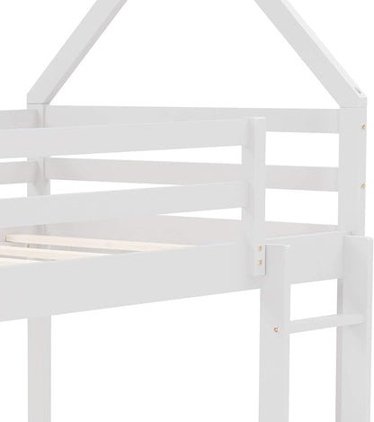 MERITLINE House Shaped Bunk Bed Twin Over Twin Size Wood Bunk Bed Frame Low Bunk Beds for Kids and Toddlers, Twin Size,White