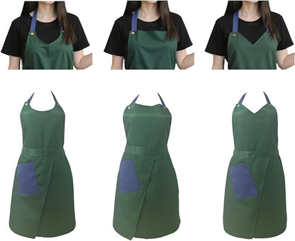 Kitchen Apron with Pockets for Adults,Waterproof Cooking Aprons for Women/Men,Baking/Grilling,Green/Orange/Wine Red