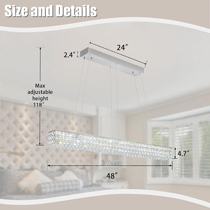 W48 Modern Rectangular Crystal Chandeliers Dining Room Chandelier