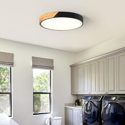 Vikaey Modern LED Ceiling Light, Minimalist Wood Flush Mount Ceiling Light