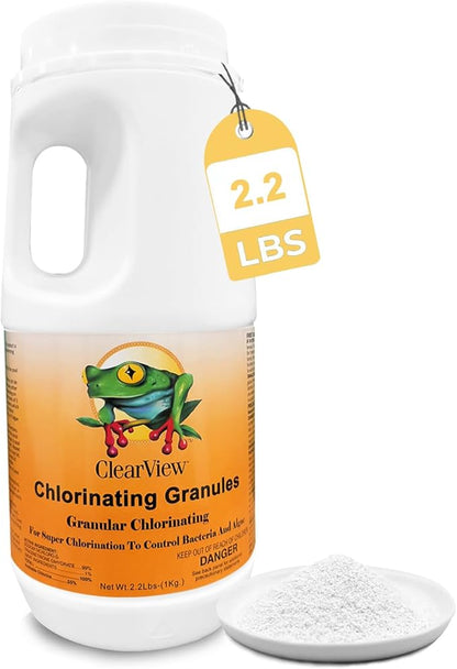 CLEARVIEW Chlorine Granules 2.2 Lbs for Swimming Pools, Pool Chlorine Shock Granular Sanitizer for Spas, Fast Dissolving Chlorinating Granules for Hot Tubs, 2.2 Pounds