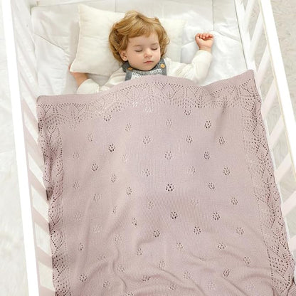 LAWKUL Cellular Blanket Baby 100% Cotton Soft Newborn Babe Knit Blankets Classic Florals for Boy Girls Lavender 100x80cm