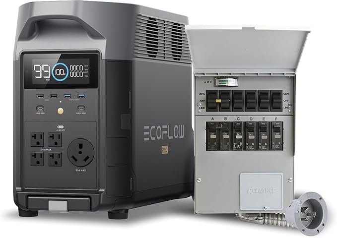 EF ECOFLOW 120V Home Backup Kit: DELTA Pro 3600Wh Power Station with Transfer Switch Kit, 3600W AC Output, Solar Generator for Home Use, Emergency, RV
