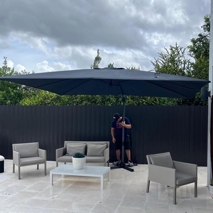 PURPLE LEAF 10' X 13' Patio Umbrella Outdoor Cantilever Rectangle Umbrella Aluminum Offset Umbrella with 360-degree Rotation for Garden Deck Pool Patio, Grey