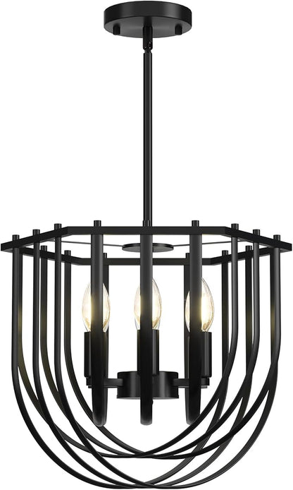 WJShome 6-Light Modern Farmhouse Chandelier, Black Dining Room Light Fixture, Hanging Pendant Lights Kitchen Island, Foyer Lighting Fixtures with Metal Frame, for Living Room, Bedroom, Entryway