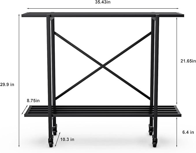 Zhongma 2 Tier Metal Sturdy Narrow Plant Stand with Wheels, Plant Stand Indoor and Outdoor, L35.43 x W10.3 x H29.9 inch, 440 LBS Capacity & Heavy Duty Construction.