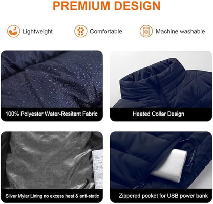 Heated Vest for Men Women with 9 Heating Zones and Rechargeable Battery Pack, Heated Jackets for Winter