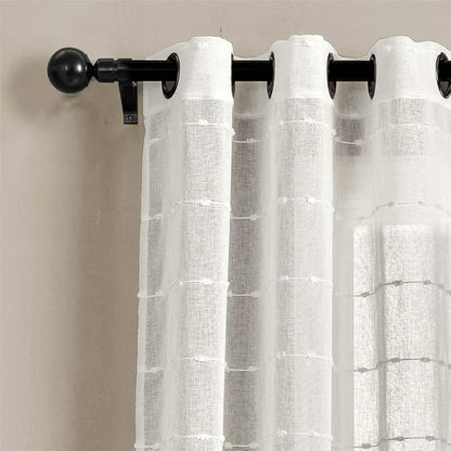 Lush Decor Farmhouse Textured Grommet Sheer Window Curtain Panel Pair, 38"W x 84"L, White