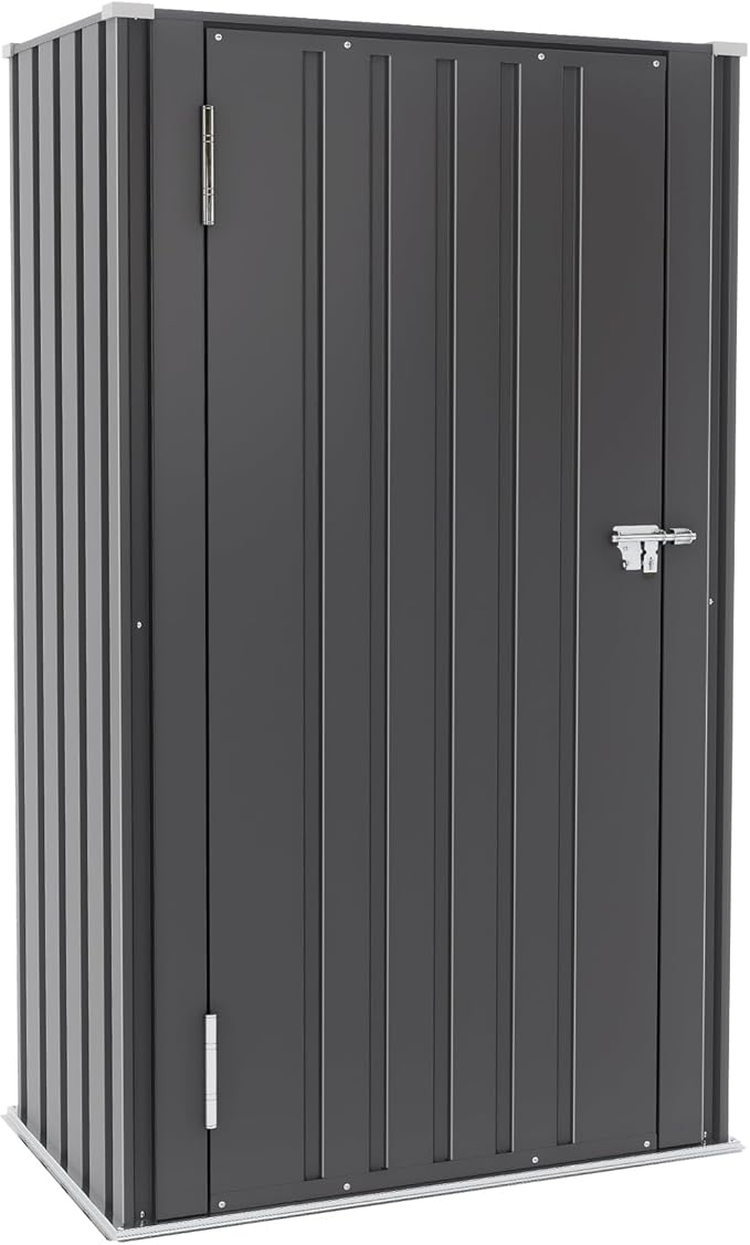 Greesum 55'' Metal Storage Shed, 22 Cuft Storaged Cabinet with Lockable Door, Vertical Tool Organization Cabinets Without Shelves, for Home, Backyard, Patio, Garage, Lawn, Black