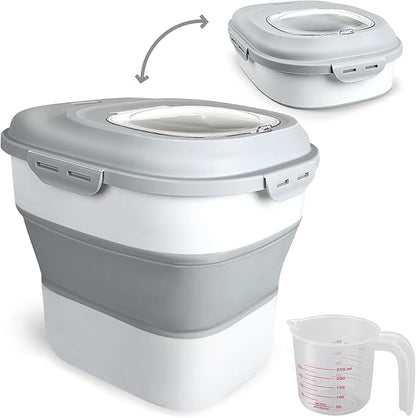 Cereal Rice Storage Containers, 20 to 50Lbs Collapsible Dry Food Dispenser Bins with Airtight Flip Lid Rolling Wheel, Kitchen Pantry to Store Sugar Flour, Dog Pet Cat Food Holder Container