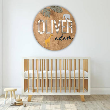 Personalized Wooden Name Sign - Custom Baby Name Signs for Nursery & Kids Room Decor - Baby Announcement Sign - Name Wall Art - Wooden Letters for Wall - Custom Round Nursery Name Sign (Design 3)