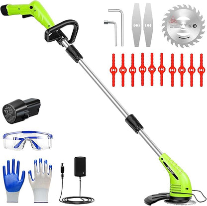 GardenJoy Weed Wacker Battery Operated: 12V Cordless Grass Trimmer with 2.0Ah Battery, Fast Charger and 3 Types Cutting Blade, Portable Electric Lawn Trimmer for Garden Yard Weeding Work