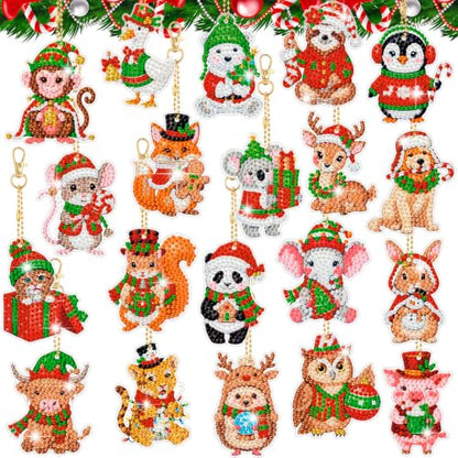 20 Pcs Christmas Cute Animal Diamond Painting Keychains Kit (20 Count)