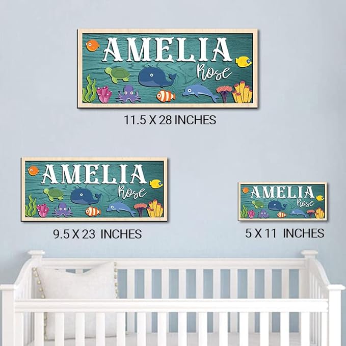 Custom Baby Name Sign, Ocean Nursery Wall Decor, Personalized Wooden Name Plaque for Sea, Themed Room, Unique Gift for Baby Boys or Girls
