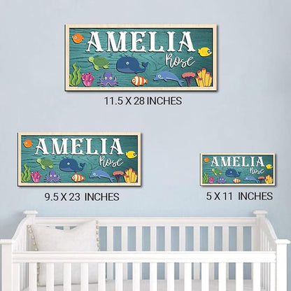 Custom Baby Name Sign, Ocean Nursery Wall Decor, Personalized Wooden Name Plaque for Sea, Themed Room, Unique Gift for Baby Boys or Girls