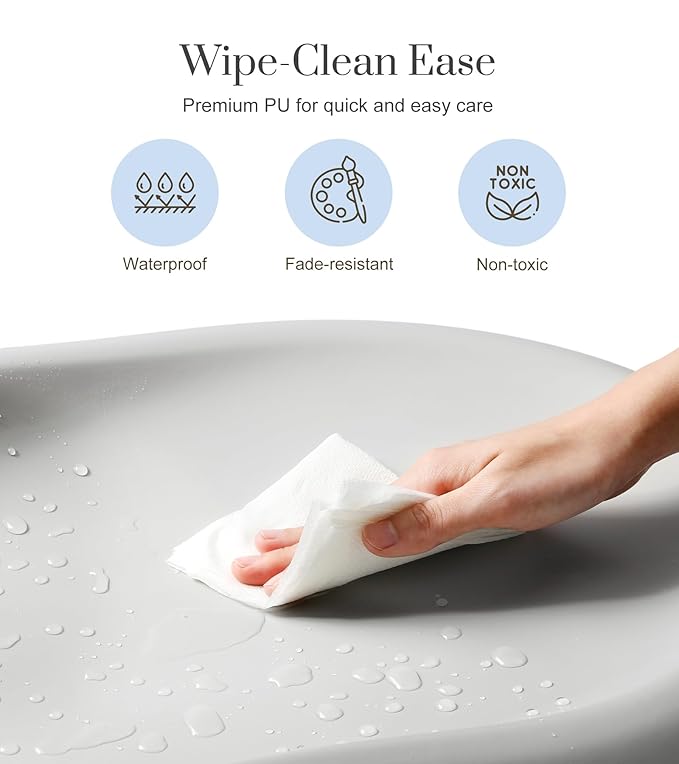 Wipe-Clean Baby Changing Pad, Waterproof Durable PU Pad, Soft & Non-Slip Safety Belt & Hanging Toys, Easy to Adjust & Removable Bar, Gray