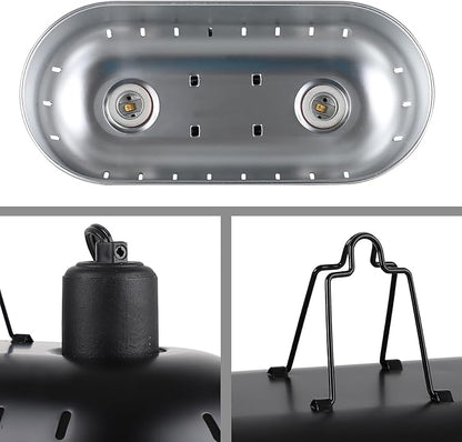 DXOPHIEX 15 inch Dual Reptile Light Fixture, Max 150W Dual Reptile Heat Lamp Fixture with 100W UVA UVB Sun Light & Ceramic Heat Emitter,Double Dome Lamp for Terrarium and Tortoise Habitat