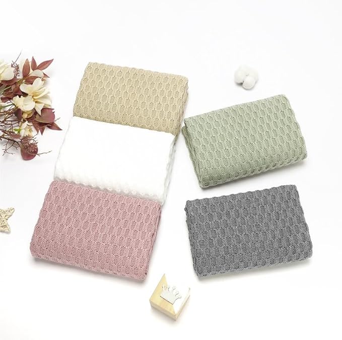 Neiwech Baby Blanket Boy Girl Knit Soft Swaddle Receiving Blankets for Newborn Nursery Infant Crib Stroller White 30 x 40 Inch