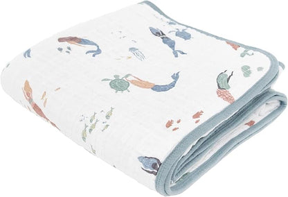 Little Unicorn Original Premium Cotton Quilt | Multi-Layered & Extra-Soft Muslin Fabric |for Babies & Toddlers (Mermaids)