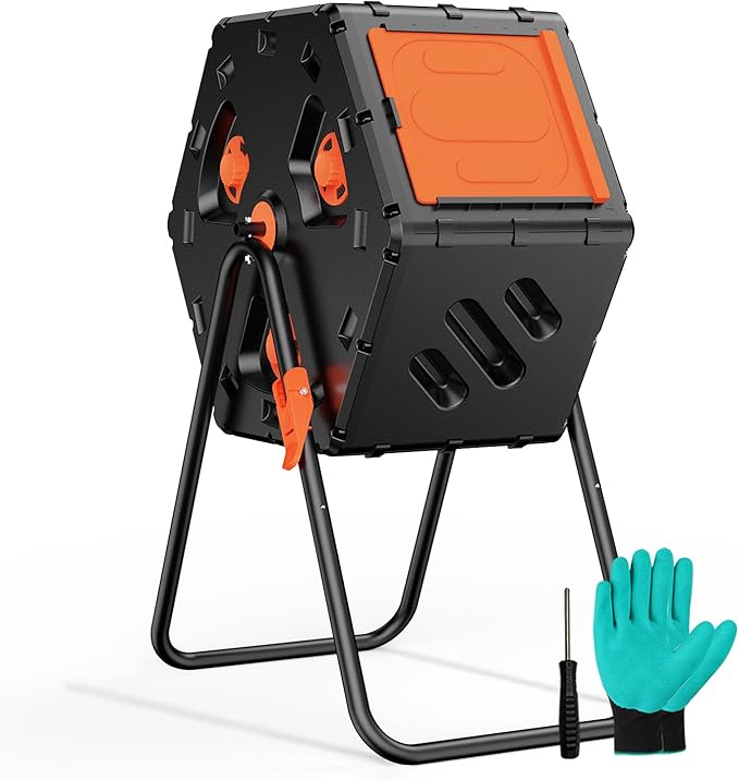 Compost Bin Outdoor 22.5 Gallon, Easy Assemble Composter Tumbler, 360°Rotating Garden Compost Bin for Fast Composting, Tumbling Composter for Outside, Backyard, and Yard