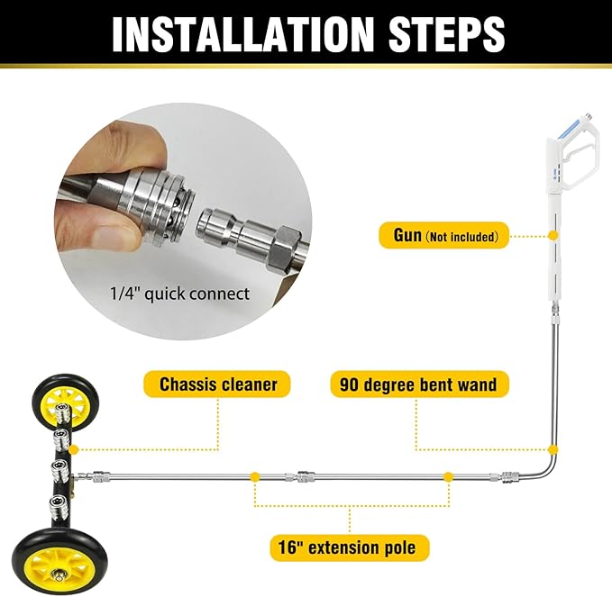 JANZ 16'' Pressure Washer Undercarriage Cleaner and Water Broom Attachment - 4000PSI, 1/4'' Connector - for Electric and Gas Power Washers with 8 replaceable nozzles