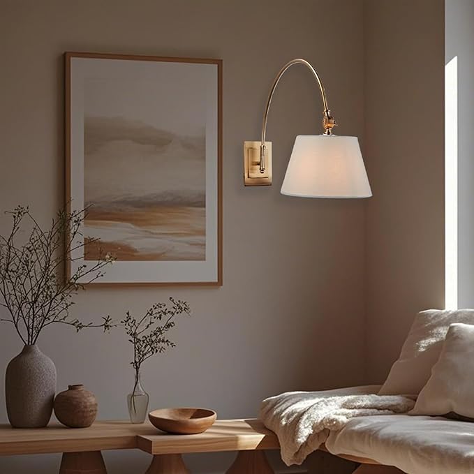 Antique Brass Swing Arm Wall Lamp, Classic Adjustable Reading Light