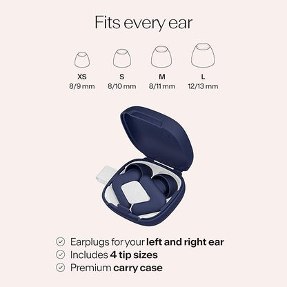 Alpine Silence Earplugs for Sleep, Focus & Travel - V-Shape Fit & Soft Oval Tips – 4 Sizes XS/S/M/L - Comfortable, Reusable Hearing Protection - 22dB – Midnight Blue