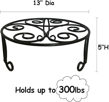 2 Pack 13in Diameter Metal Plant Stand for Indoor Outdoor Large Plants Flower Pot Heavy Duty Flower Pot Stand Holder,Rustproof Iron Round Plant Shelf for Planter Outdoor Plant Stand for Patio & Garden Décor (2 Pack 13 Diameter 5 inches Tall Black)